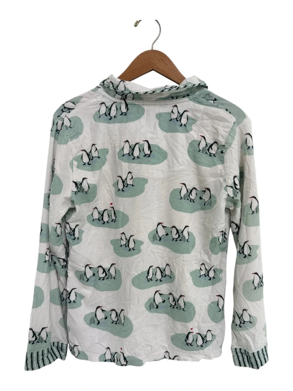 Munki Munki  Flannel Pajama White Blue Penguin Button Up Long Sleeve